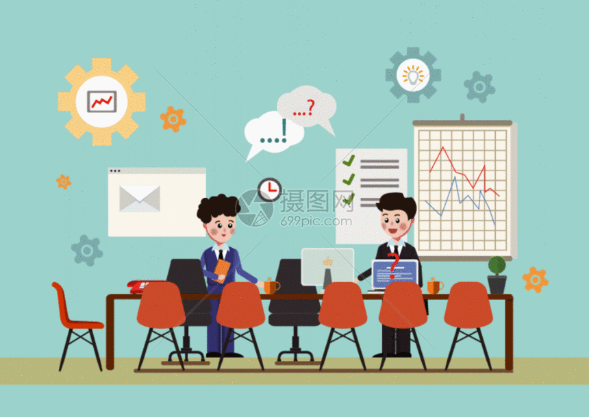 Illustration of two business people collaborating on a project