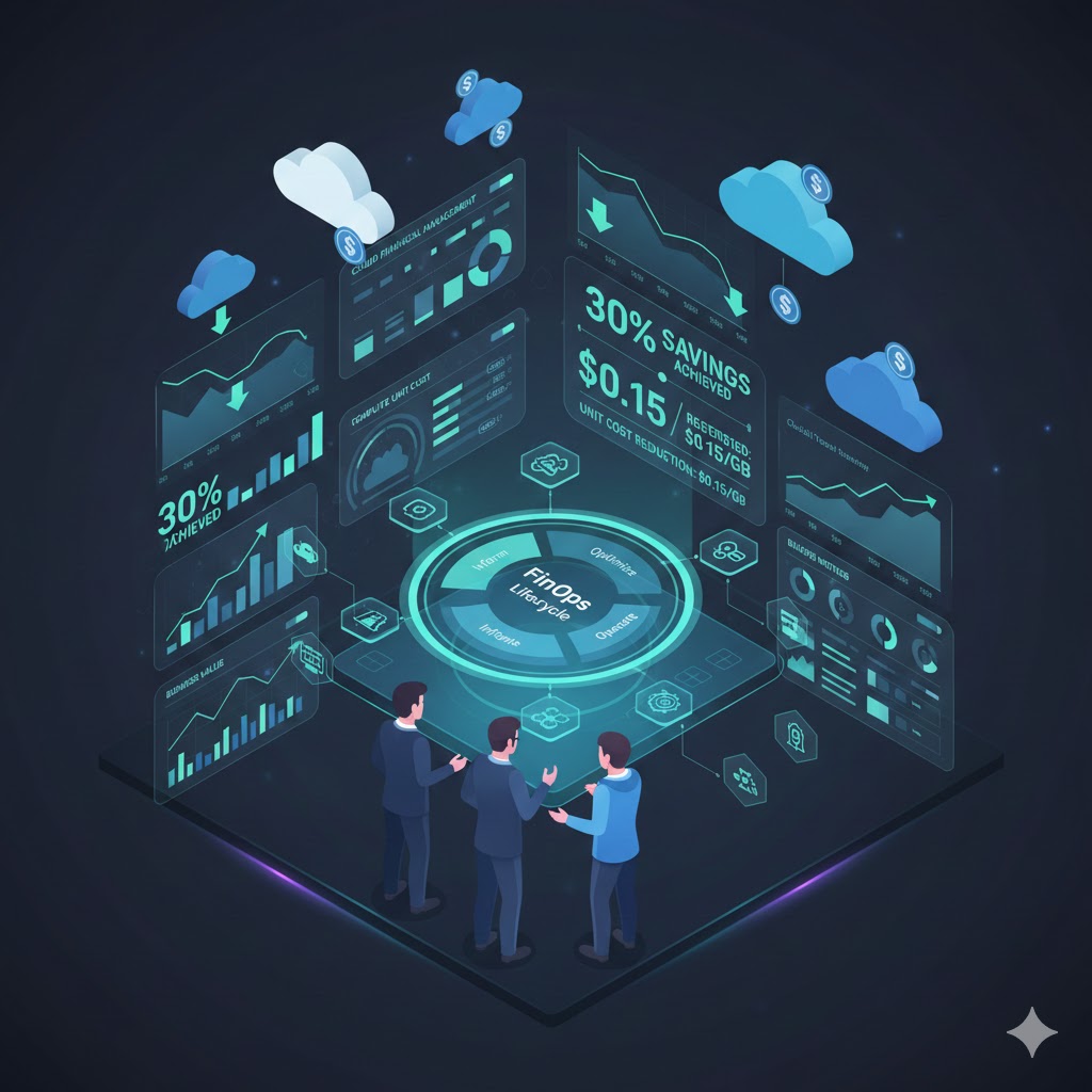 FinOps experts collaborating with engineering and finance to optimize cloud costs and improve unit economics.