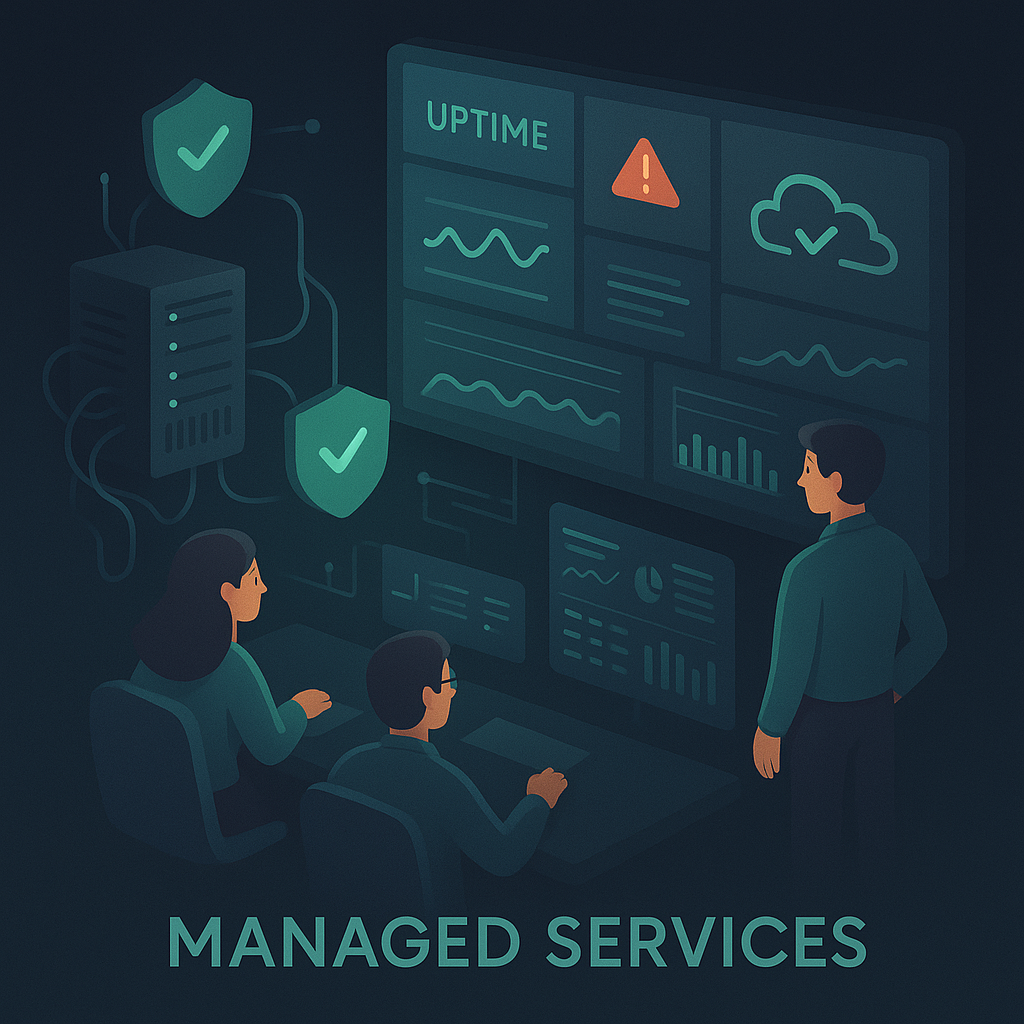 Managed services team monitoring APIs, middleware and cloud platforms with proactive alerts and performance dashboards.